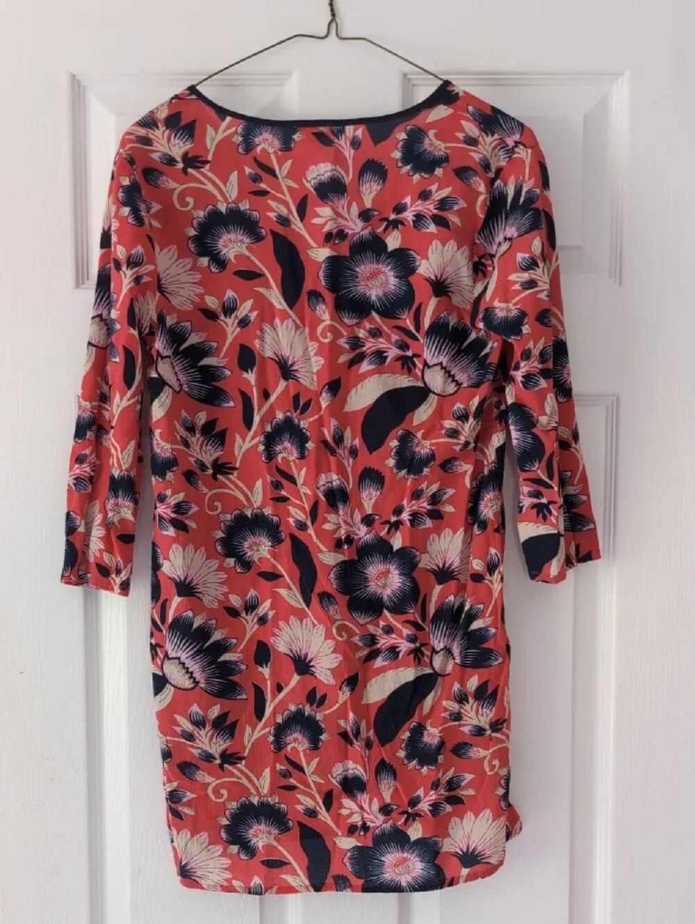 J. Crew Coral Floral Swim Coverup with Navy and Cream Flowers